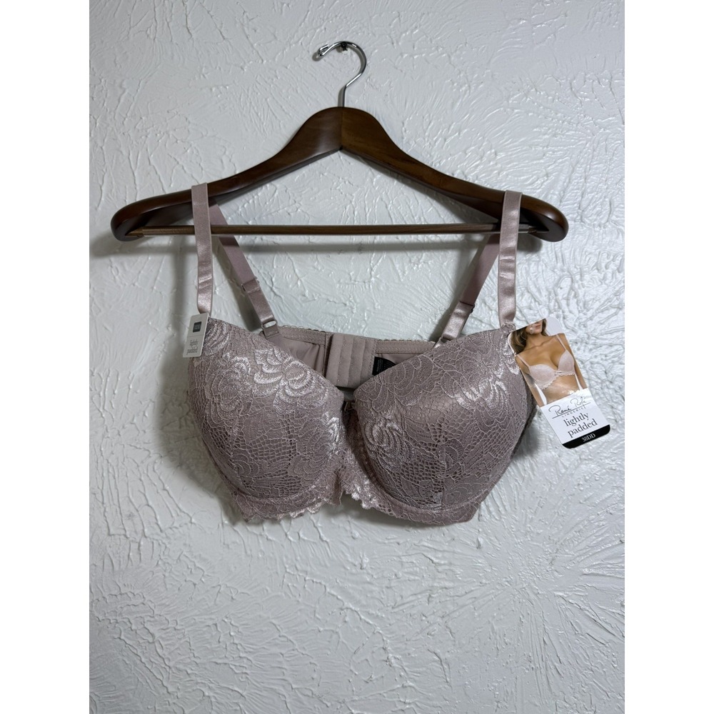 Rene Rofe 38D Lace Bra Taupe Nude Floral Lightly Padded Underwire NWT